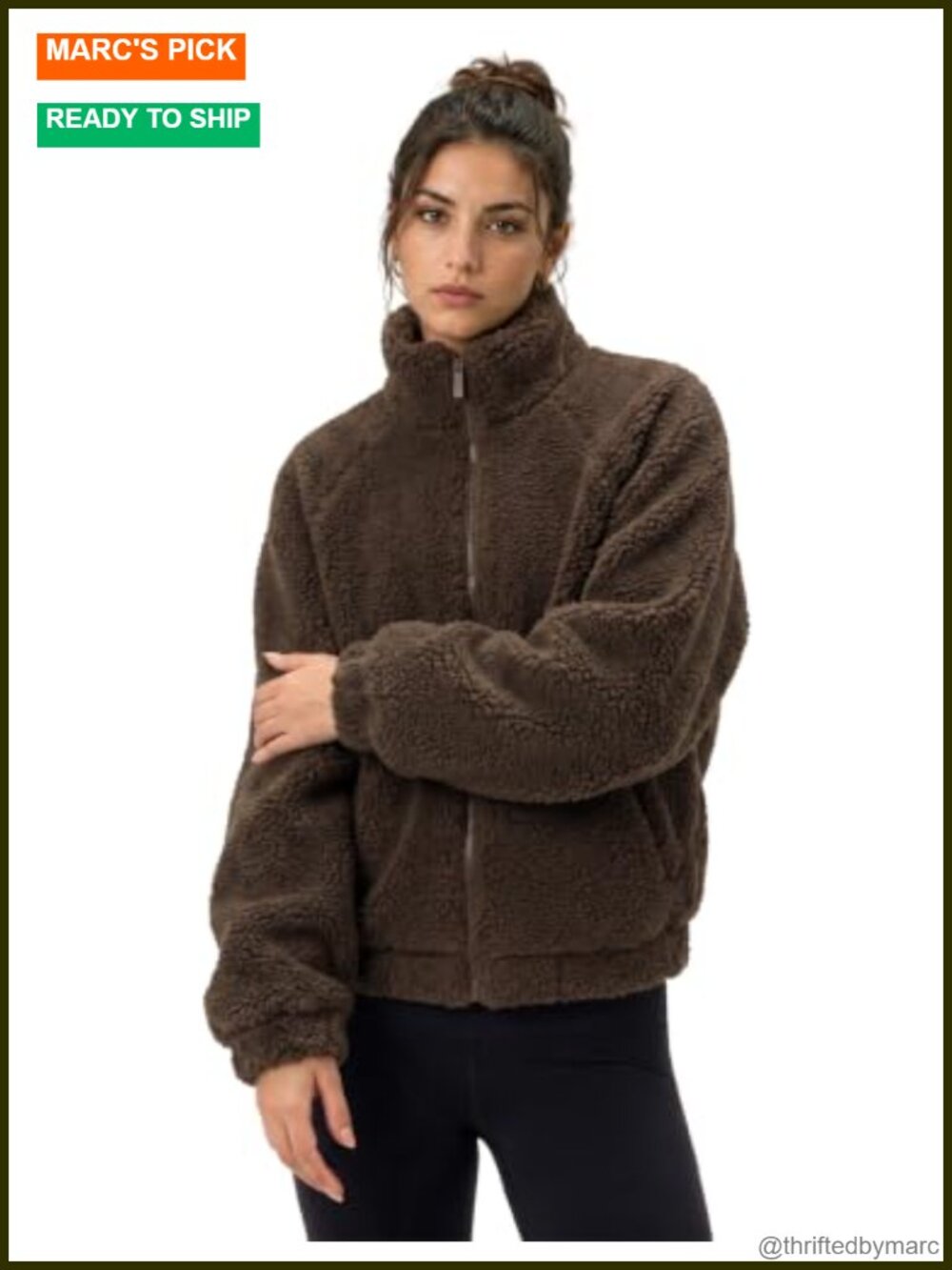 Sherpa Fleece Zip Up Jacket Stand Collar Short Relaxed Fit Women's